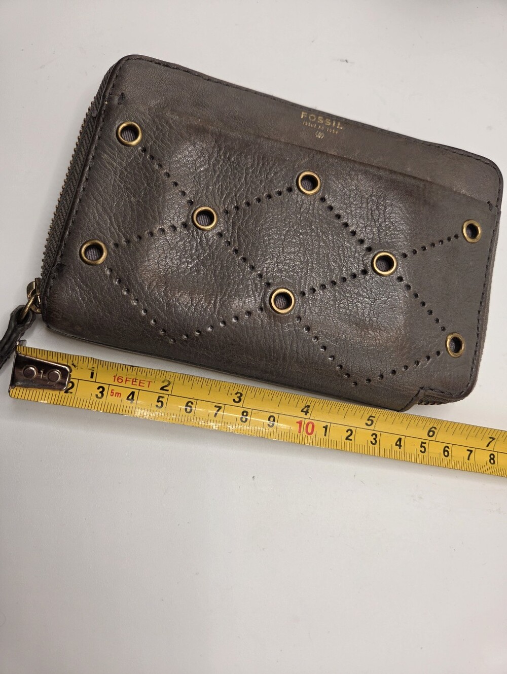 Fossil Leather Zip Around Wallet Taupe/Brown Organizer - Picture 12 of 13
